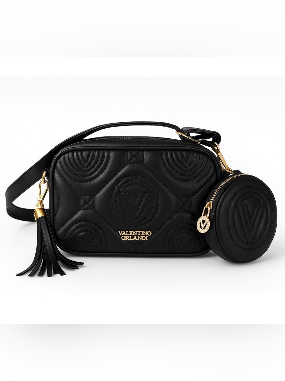 Valentino Orlandi Black Vegan Leather Crossbody Bag with Change Purse